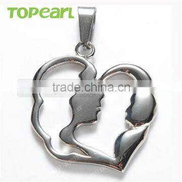 Topearl Jewelry Lovely Heart Mother and Child Pendant Stainless Steel for Men Women MEP318