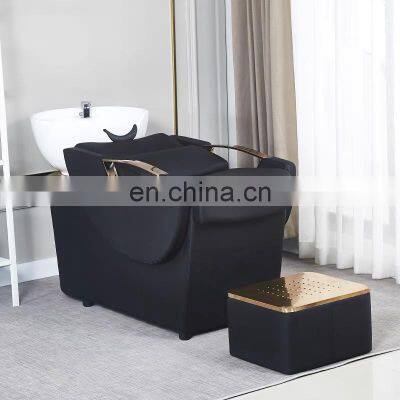 Gold Stainless Steel Frame Synthetic Leather Shampoo Chair for Hair Beauty Salon Massage Barber Shop photo-2