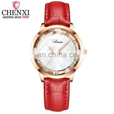 CHENXI 317 Luxury Fashion Quartz Wristwatches Leather Bracelet Women Crystal Rose Gold Waterproof Quartz Watch