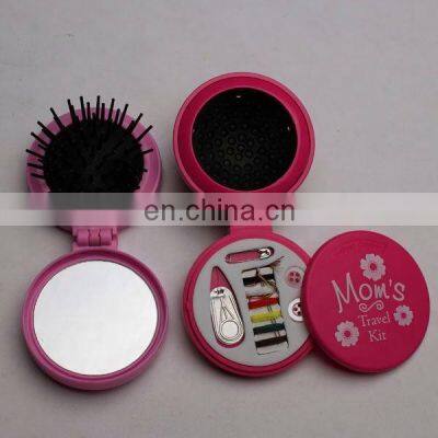 Pocket Hair Brush with Mirror and Sewing kit