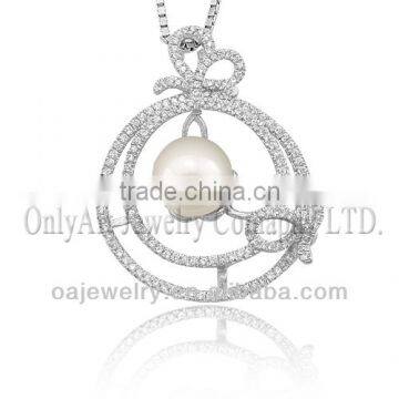 mirror finished rhodium real pearl silver pendant pearl jewelry for lady