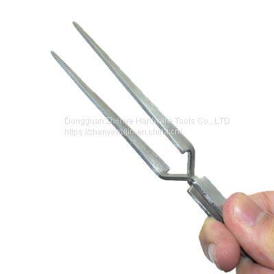 Stainless Steel Cross Reverse Tweezers Fine Pointed Round Head Reverse Fork Tweezers Effort Saving Tweezers Fixed Clamp Open photo-4