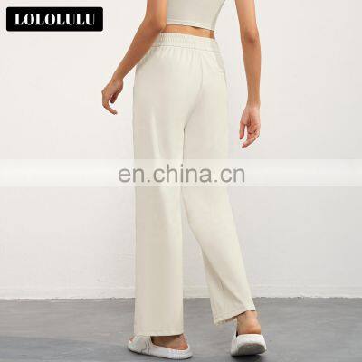 Elastic Waistline Wide Leg Sweatpants For Women Wholesales Sports Fitness Casual Pants With Side Pockets photo-2