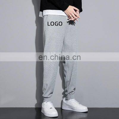 MOQ 1 Piece Men's Casual Waffle Ankle Banded Jogger Sweatpants Fashion Sports Running Gym Wear Man Pants Workout Activewear