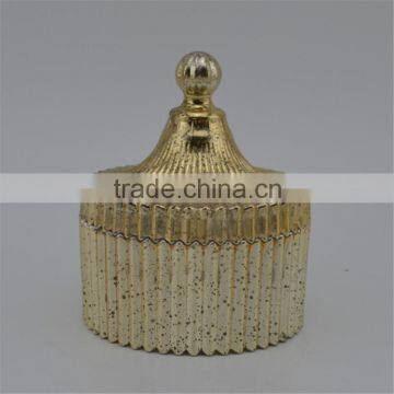 Mercury Gold Ribbed Fluted Glass Jar With Lid / Crystal Glass Candy Jar /Hand Pressed Quality Choice photo-3