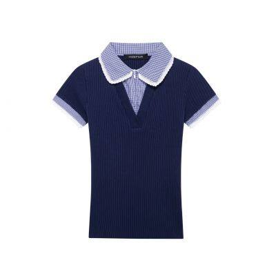 Spring New Style Women's Casual Color-matching Short-sleeved Simple Ribbed T-shirt With Round Collar and Reversible Design photo-2