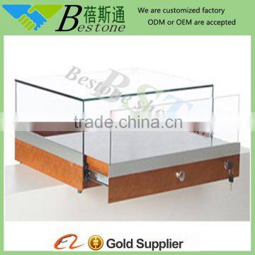 Hot sale retail store counter top glass display case with drawer