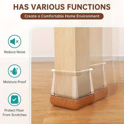 24 Pcs Chair Leg Floor Protectors Square, Silicone Chair Leg Covers Caps for Hardwood Floors With Wrapped Felt, Furniture Feet Protector Pads photo-4