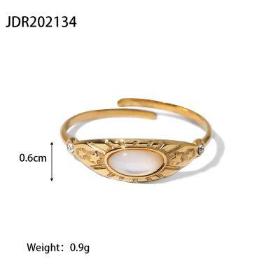 Vintage Gold Plated Stone Rings Set for Women Boho Adjustable Gemstone Stackable Rings Stainless Steel Fashion Jewelry