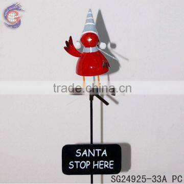 garden metal bird stick of christmas decor with stop sign