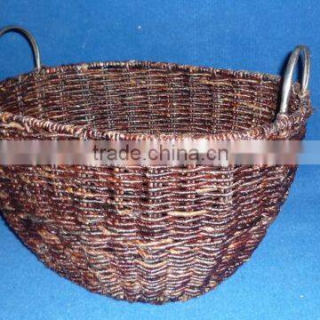 strong baskets made of maize(in dark color) with metal ear handles