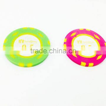 high quality plastic custom fluorescent poker chips with customized sticker