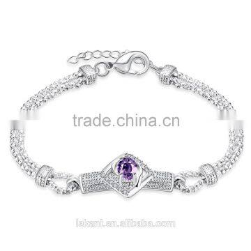 Fashion 925 silver plated circle thin chain bracelets with crystal