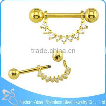 Fancy Gold Plated Crystals Nipple Barbell Ring Diamond Nipple Rings