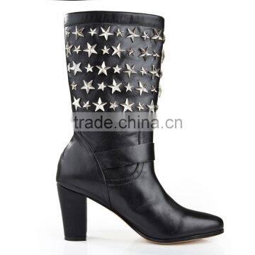 Chunky Heel High Ankle Boots Five Star Embelished Front Buckle Rubber Boots Wholesale Women Shoes Boots photo-3