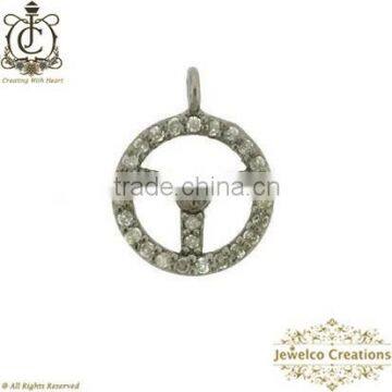 925 Sterling Silver Charm, Car Steering Wheel Charm Pendant, Pave Diamond Jewelry, Charm Jewelry, Handmade Jewelry Manufacturer