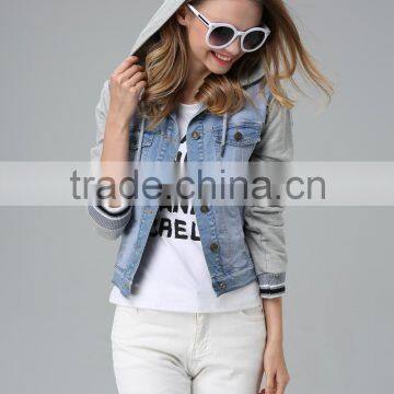 High quality 100% cotton new arrival cheap price jersey sleeve denim jacket