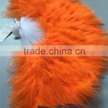 Orange Big Turkey Feather Marabou Hand Fan For Party Dance Decoration photo-3