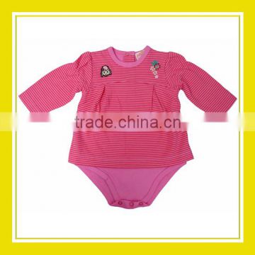 2016 Fashion Products Bros Pink Stripes Baby Rinne Embroidery Girl Long Sleeve Cotton Romper Onesie