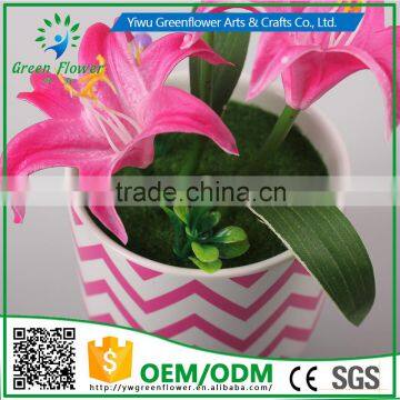 2016 Wholesale Multicolor Latex Artificial PU Flowers Three Lilies Bonsai Real Touch Bouquet Wedding Bridal Decor Display Flower photo-4