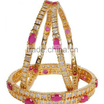 Indian Beautiful Ruby With AD Diamond Stone 4Pcs Bangle Set