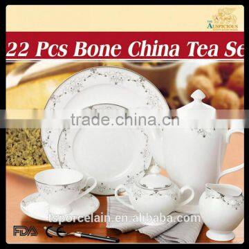 22pcs decal bone china tea set