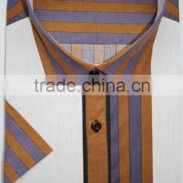 Mens Causal Shirt Short Sleeve Spread Collar Slim Fit With Strips Combinitions photo-2