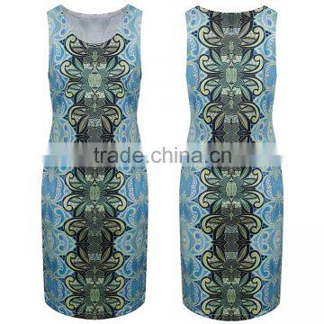 Factory price New fashion design sleeveless woven jewel blue ladies bodycon dress