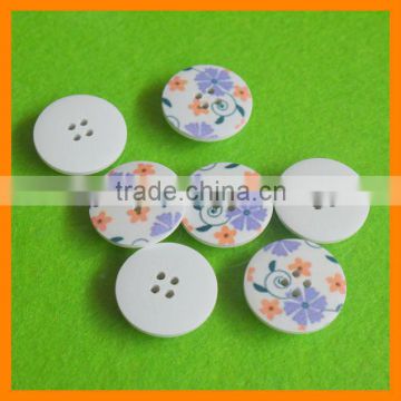 White Round Wooden Button With Printing