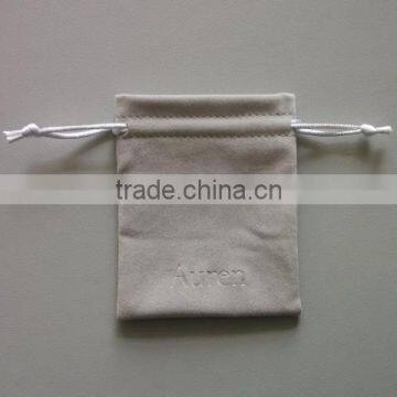 New custom embossed logo white drawstring jewelry suede pouch wholesale