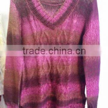 color changing fabric long sleeve V neck omber stripe pullover clothing Lady sweater