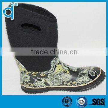 Hole Warming Waterproof Flower Printed Neoprene Rubber Rain Boots Wholesale