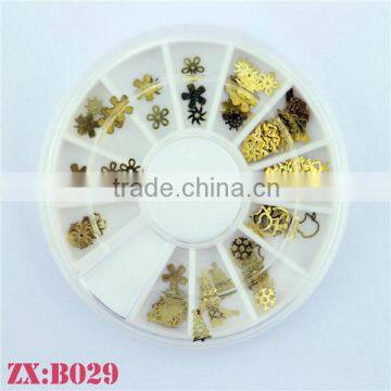 Factory Supply Easy DIY Nails Metallic Golden Nail Art Studs Wheel Stickers Jewelry for Manicure