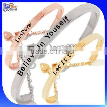 Custom Cheap Stainless Steel Hand Stamped Letter Cuff Bracelet With An Black Uplifting Message photo-2