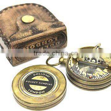 Dolland London Brass Sundial Compass & Leather Case