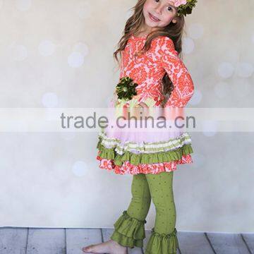 2016 Hot Sale Fall Winter Floral Print Matching Black Leggings Little Girls Boutique Outfit photo-5