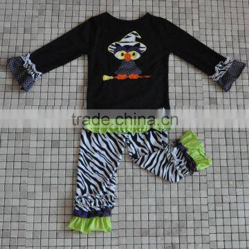 OEM Service Winter Owl Long Sleeve Ruffle Pant Halloween Boutique Girl Clothing photo-2