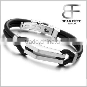 Fashion jewelry Stainless Steel Men's ID Bracelet Wrist Silicone Rope 19 CM Black White