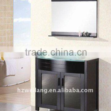 Espresso Floor-mounted tempered glass solid wood bathroom cabinet (CDE-004)