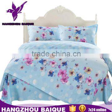 Korean Polyester Beautiful Flowers Bedding Set Blue