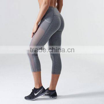 Fashion Flat Lock Side Mesh Panel Gym Capri Pants Yoga Leggings