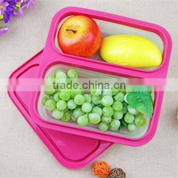 2 cavity silicone bowl with lid,leak proof and airtight silicone bowl,BPA free silicone bowl