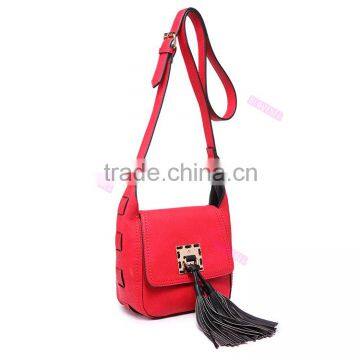 Manufacturer Design Metal With Tassel Detail Flap Trendy Red Lady Across Body Leather Bag photo-2