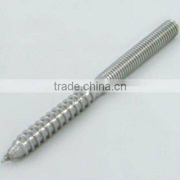Double thread rod with wood screw