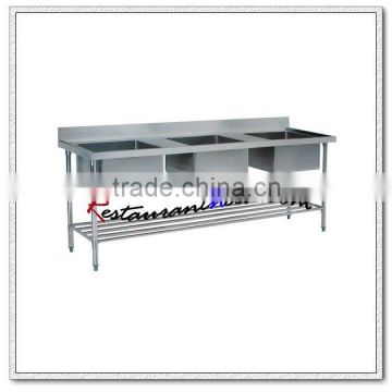 S034 Triple Stainless Steel Bench Sink With Pot Shelf