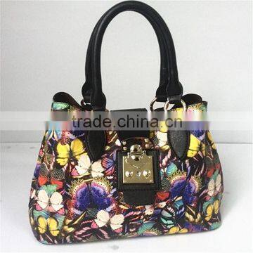 Fashion black pu leather fashion butterfly pattern handbag guangzhou manufactorer