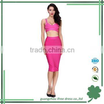 Sexy backless bandage dress pink two piece girls summer bandage dress