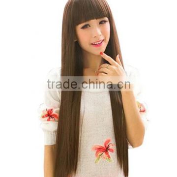 Fashion Sexy Long Hair Silky Straight Hair Full Lace Wigs with Bangs