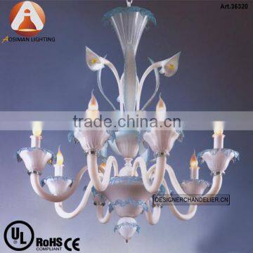 White Murano Art Glass Chandelier