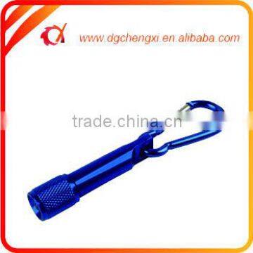 promotional blue mini torch keychain with carabiner hook